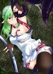  blue_eyes blush breasts choker elf green_hair highres large_breasts long_hair mabinogi pointy_ears tentacles tentacles_under_clothes thighhighs vellark weapon 
