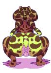  1girl anus ass female frog_girl from_behind huge_ass monster_girl nude original plump simple_background solo squatting tail thick_thighs thighs uncensored white_background yoshino_norihito 