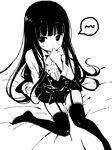  bangs black_legwear blunt_bangs blush chiyingzai covering_mouth drawr garter_straps greyscale hand_over_own_mouth inu_x_boku_ss long_hair looking_at_viewer monochrome oekaki school_uniform shirakiin_ririchiyo sitting solo spoken_blush thighhighs zettai_ryouiki 