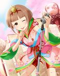  :p artist_request brown_eyes brown_hair cherry_blossoms hair_ornament hina_ningyou hinamatsuri idolmaster idolmaster_cinderella_girls japanese_clothes jpeg_artifacts kitami_yuzu microphone official_art one_eye_closed petals saishi short_hair solo tongue tongue_out vintage_microphone 