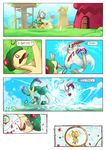  breloom claws clothing colored comic dialog english_text eyewear female fight kecleon male monocle nintendo pok&#233;mon pok&eacute;mon punch red_eyes scarf sheer_(artist) text video_games zangoose 
