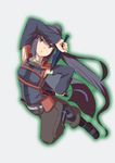  akatsuki_(log_horizon) bad_id bad_pixiv_id detached_sleeves highres kunai log_horizon long_hair ponytail purple_eyes purple_hair short_sword solo sword vococo weapon 