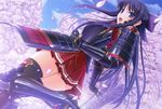  armor cherry_blossoms komori_kei long_hair petals ryuzouji_akane skirt thighhighs walkure_romanze 