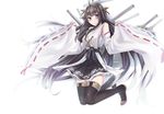  brown_hair headband japanese_clothes kamisa kantai_collection kongou_(kancolle) long_hair skirt thighhighs white zettai_ryouiki 