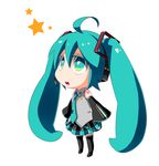  :o ahoge aqua_eyes aqua_hair bad_id bad_pixiv_id chibi detached_sleeves fujimaru_(plus95) hatsune_miku long_hair looking_up necktie no_nose simple_background solo standing star thighhighs twintails vocaloid white_background zettai_ryouiki 