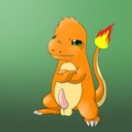  charmander crossed_arms gradient_background green_background male murderous nintendo penis plain_background pok&#233;mon pok&eacute;mon solo video_games 