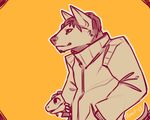  ambiguous_gender amit anthro bull_terrier canine clothing coat duo hair invalid_tag lizard male mammal orange_background plain_background pointy_ears reptile scalie 