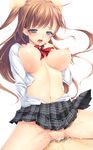  bad_id bad_pixiv_id blue_eyes blush bouncing_breasts breasts brown_hair cum cum_in_pussy hair_ornament large_breasts long_hair momoi_komomo navel nipples open_clothes open_mouth original plaid plaid_skirt pubic_hair sex simple_background skirt solo_focus tears two_side_up vaginal 