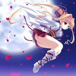  blonde_hair boots earrings full_body full_moon jewelry kaitou_jeanne kamikaze_kaitou_jeanne knee_boots kusakabe_maron long_hair magical_girl moon petals ponytail purple_eyes red_skirt skirt solo yuzuno_ha 