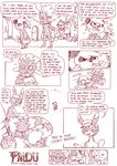  bear black_and_white building claws clothing comic dialog english_text female furret glare hat leaf long_tail looking_at_viewer male mammal monochrome necklace nintendo pancham panda plain_background pok&#233;mon pok&eacute;mon reuniclus sash sheer_(artist) smile smoking standing swampert sweater teeth text uncolored video_games weavile white_background 