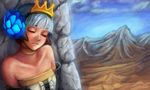  bare_shoulders closed_eyes crown gwendolyn hair_ornament highres monorus odin_sphere short_hair silver_hair sleeping sleeping_upright solo 