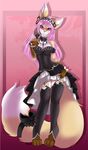  avoid_posting big_tail bow canine choker conditional_dnp female fennec fluffy_tail fox frilly hair legwear long_hair looking_at_viewer maid maid_uniform mammal mrawl pink_eyes pink_hair pinup pose skirt solo stockings 