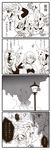  4koma ;d armband arms_behind_head bow breakdance bug cape comic gloves greyscale grin hair_bow hair_ornament hairclip highres insect kaname_madoka lamppost long_hair machico mahou_shoujo_madoka_magica mahou_shoujo_madoka_magica_movie miki_sayaka monochrome moth multiple_girls one_eye_closed open_mouth ponytail sakura_kyouko short_hair short_twintails smile translated twintails v 
