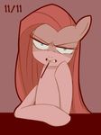  angry blue_eyes clenched_teeth equine female feral friendship_is_magic fur hair horse long_hair looking_at_viewer mammal my_little_pony navel open_mouth pink_fur pink_hair pinkamena_(mlp) pinkie_pie_(mlp) pocky pony saberdoom solo teeth umeguru 