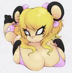  blonde_hair breast_squeeze breasts cleavage furry huge_breasts large_breasts laying_down mouse slit_eyes smutbunny tiffy_cheesecake 