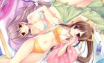  2girls bikini blush brown_hair cleavage long_hair miyasu_risa miyazawa_midori natsu_no_ame ponytail scan shinooka_misa swimsuit 