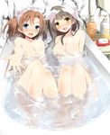  :d bath bathtub blue_eyes blush bottle brown_hair kousaka_honoka long_hair looking_at_viewer love_live! love_live!_school_idol_project minami_kotori multiple_girls nude one_side_up open_mouth outstretched_hand partially_submerged shared_bathing smile soap_bottle towel towel_on_head twintails water yagami_shuuichi yellow_eyes 