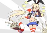  &gt;_&lt; ;d anchor black_panties blonde_hair closed_eyes elbow_gloves gloves hair_ornament kantai_collection lifebuoy long_hair looking_at_viewer mushiboy navel one_eye_closed open_mouth panties rensouhou-chan shimakaze_(kantai_collection) skirt smile solo striped striped_legwear thighhighs underwear 