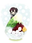  brown_hair chibi food ice ice_cream japanese_clothes kaga_(kantai_collection) kantai_collection long_hair muneate shaved_ice side_ponytail skirt smile solo taneda_yuuta 