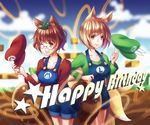  animal_ears birthday blonde_hair blush breasts brown_eyes brown_hair cosplay crossover fox_ears fox_tail futatsuiwa_mamizou glasses happy_birthday hat hat_removed headwear_removed leaf leaf_on_head long_sleeves luigi luigi_(cosplay) mario mario_(cosplay) mario_(series) medium_breasts multiple_girls multiple_tails overalls raccoon_ears raccoon_tail rainbow2319682 short_hair shorts smile super_mario_bros. tail touhou yakumo_ran yellow_eyes 