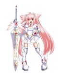  highres huge_weapon lapia_altrias_blanc_chevalier long_hair m@sa open_mouth pink_eyes pink_hair pixiv_robot_wars_gaia princess simple_background skirt solo thighhighs twintails very_long_hair weapon white_background 