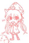  :3 alternate_hairstyle animal_ears blush drooling green_dew korean league_of_legends lulu_(league_of_legends) monochrome sketch smile solo translated twintails yordle 