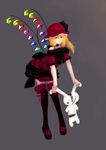  absurdres blonde_hair boots bow dress flandre_scarlet frills gothic_lolita hat highres lolita_fashion pose red_eyes solo stuffed_animal stuffed_bunny stuffed_toy thigh_boots thighhighs touhou wings yuuuuuuuuuuuuka 