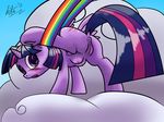  anus blush butt cloud cutie_mark equine female feral friendship_is_magic fur hair horn horse kitsuneymg mammal my_little_pony outside pony purple_eyes purple_fur purple_hair pussy rainbow raised_leg solo standing teats twilight_sparkle_(mlp) unicorn winged_unicorn wings 