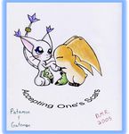  blush cat cute digimon feline female gatomon gloves kissing long_tail male mammal patamon scar straight wings 