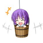  ^_^ blush_stickers bucket chibi closed_eyes cosplay ichimi kisume kisume_(cosplay) nagae_iku open_mouth purple_hair short_hair smile solo touhou wooden_bucket 