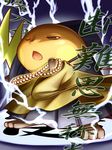  brown_eyes cafe_(chuu_no_ouchi) clothed_pokemon hakama hat highres japanese_clothes kesa lightning monk no_humans one_eye_closed open_mouth pokemon pokemon_(creature) prayer_beads raichu robe tail translation_request 