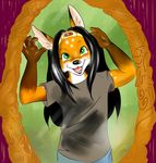  black_hair canine female fox green_eyes hair mammal sanssouci solo 