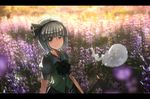  bad_id bad_pixiv_id black_hairband field flower flower_field green_hair hairband highres konpaku_youmu konpaku_youmu_(ghost) short_hair silver_hair smile solo stk sword touhou weapon 