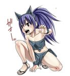  1girl animal_ears blue_hair brown_eyes cat_ears child fairy_tail feet female long_hair mashima_hiro official_art open_mouth ponytail solo toes torn_clothes wendy_marvell white_background 