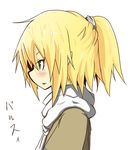  blonde_hair blush green_eyes kumo_(atm) long_hair mizuhashi_parsee open_mouth pointy_ears ponytail profile short_hair simple_background solo touhou 