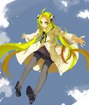  ahoge blonde_hair bolt franken_fran glasgow_smile highres labcoat long_hair madaraki_fran outstretched_arms pantyhose shoes skirt solo stitches very_long_hair yaozhiligenius yellow_eyes 
