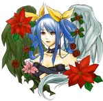  asymmetrical_wings bare_shoulders blue_hair breasts choker collarbone dizzy feathered_wings flower guilty_gear hair_ribbon hair_rings medium_breasts pibiko red_eyes ribbon solo upper_body wings 