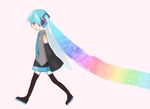  aqua_hair gradient_hair hatsune_miku long_hair mogggggge multicolored_hair necktie rainbow smile solo twintails vocaloid 