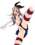  animal_ears black_panties blonde_hair blue_eyes breasts bunny_ears censored clitoris elbow_gloves gloves hairband kantai_collection navel nipples panties panties_aside pussy red_legwear sailor_collar shimakaze_(kantai_collection) skirt small_breasts solo split standing standing_on_one_leg standing_split striped striped_legwear thighhighs torn_clothes underwear upskirt white_background white_gloves you_(joros) 