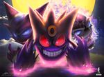  blue_eyes floating_hands full_moon gastly gengar ghost group haunter invalid_color mega_gengar moon night nintendo pok&#233;mon red_eyes seku seku_(artist) spirit teeth video_games 