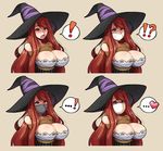  !? ...! 1girl arms_behind_back bare_shoulders bdsm blush bondage bound breasts cleavage cloth_gag dragon's_crown gag gagged heart highres huge_breasts improvised_gag jam-orbital long_hair open_mouth over_the_nose_gag red_hair rope shibari solo sorceress_(dragon's_crown) spoken_exclamation_mark spoken_heart tape tape_gag yellow_eyes 