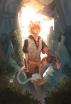  animal_ears blonde_hair bug butterfly cat_ears cat_tail highres insect konoe lamento male_focus naked_cat sitting smile solo tail yellow_eyes 