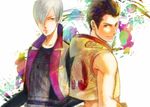  bad_id bad_pixiv_id brown_eyes brown_hair ishida_mitsunari_(sengoku_basara) multiple_boys purple_eyes ruondea sengoku_basara silver_hair tokugawa_ieyasu_(sengoku_basara) 