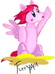  blue_eyes furryaoi hair kirby kirby_(series) my_little_pony pink_body plain_background red_hair safe solo white_background wings 