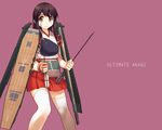  akagi_(kantai_collection) bow_(weapon) brown_eyes brown_hair character_name japanese_clothes kantai_collection long_hair muneate pleated_skirt skirt tasuki temurei_(vovovov) thighhighs weapon white_legwear zettai_ryouiki 