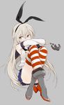  anchor bad_id bad_pixiv_id blonde_hair boots brown_eyes crossed_arms crossed_legs elbow_gloves full_body gloves grey_background grey_footwear hairband kantai_collection long_hair pinch_(nesume) shimakaze_(kantai_collection) simple_background sitting skirt solo striped striped_legwear thighhighs white_gloves 