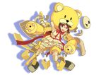  animal_costume bear_costume beargguy_iii beargguy_iii_(cosplay) boots brown_eyes brown_hair bubble_skirt cosplay dress glasses gundam gundam_build_fighters kakato kousaka_china red-framed_eyewear ribbon semi-rimless_eyewear short_hair skirt solo 