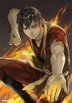  avatar:_the_last_airbender avatar_(series) black_hair fire fishghost male_focus pyrokinesis scar solo yellow_eyes zuko 