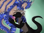  black_scales blue_scales camidreamwolf claws darius-hunter dragon erection eyes_closed frills gay green_eyes grey_hair hair holding horn male maxtheshadowdragon muscles nude oral oral_sex penis precum saliva scales scalie sex standing stripes sucking tails tongue wings 