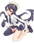  1girl black_hair breasts feet filia_(skullgirls) highres long_hair red_eyes skirt skullgirls thighhighs underwear wolfdale 